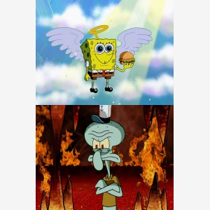Spongebob In Heaven Squidward In Hell meme template