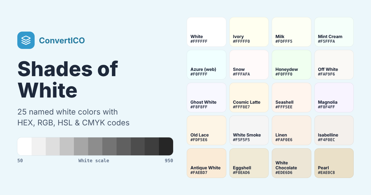 Shades of White - 25 White Color Codes (HEX, RGB) with Names
