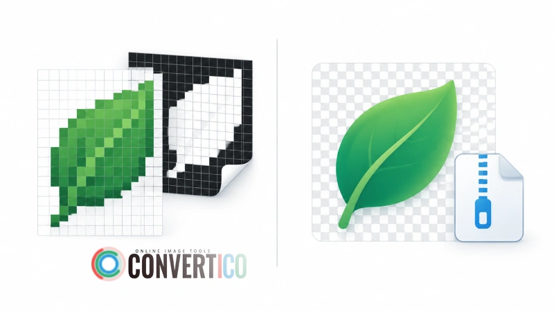 Bitmap icon with a separate on/off transparency mask next to a PNG icon with smooth alpha edges