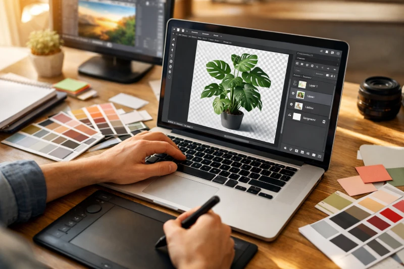 Photo editing workspace with transparent image being created