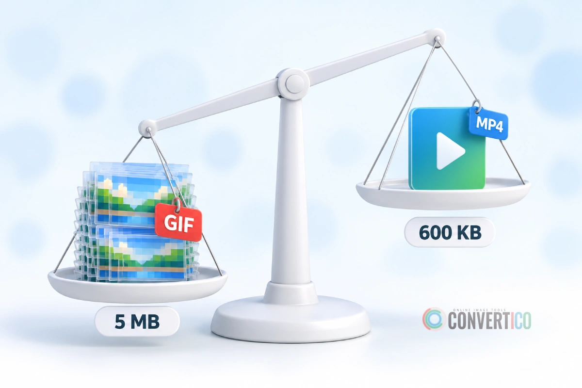 The same 5-second animation as a large GIF file and a much smaller MP4 file